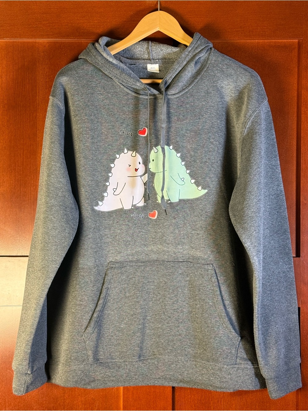 Cute Dinosaur Hoodie XXL Gray Kawaii Graphic Pullover Sweatshirt